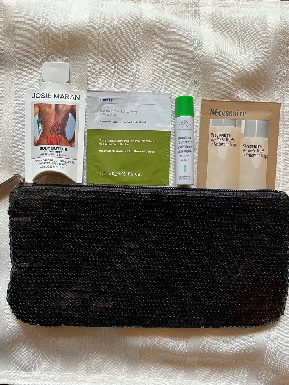 Sephora Sequin Pouch and sample products